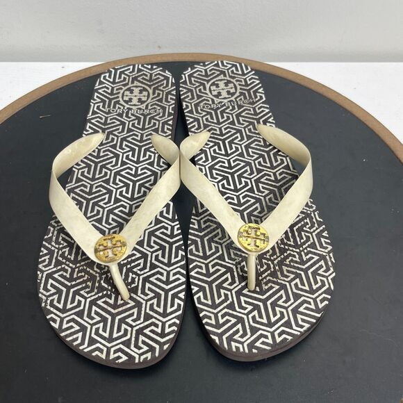 Tory Burch Women Shoes Brown Beige 10 M Toe Post Thong Flip Flop Beach Sandals‎ - Picture 1 of 8